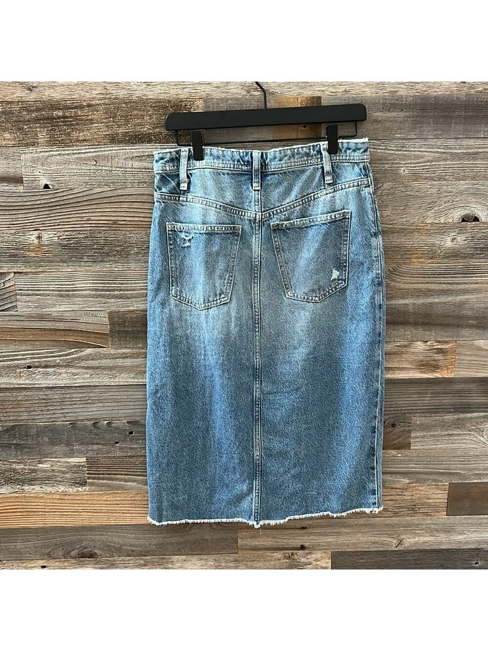 Free People Blue Denim Distressed Midi Skirt Size 27 100% Cotton - Picture 3 of 9